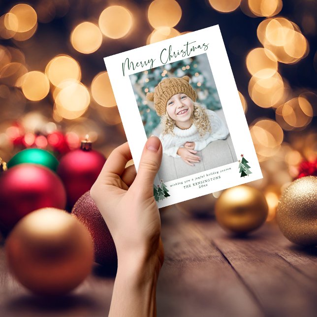 Budgeterat foto av minimalistiskt modernt Julgrana (Budget Minimalist Modern Christmas Trees Photo Card)