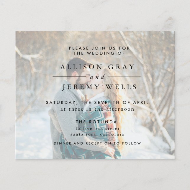 Budgeterat fotobröllop - inbjudan liggande flygblad (Framsidan)