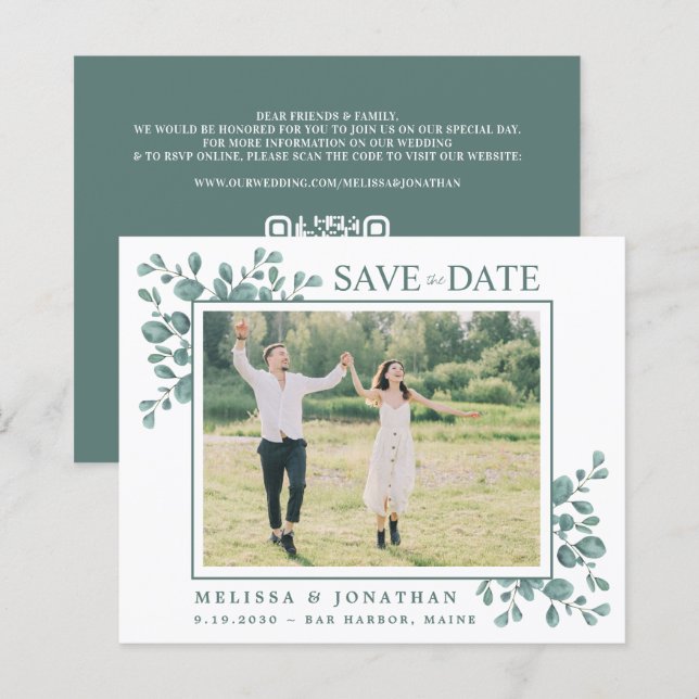 Budgeterat Fotoeukalyptus Greenery QR-kodens Spara (Fram/baksida)