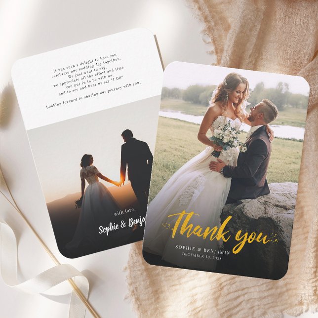 Budgeterat fotoutskrivet Bröllop-tackkort Anteckningskort (Elegant Wedding Photo Thank You Card)