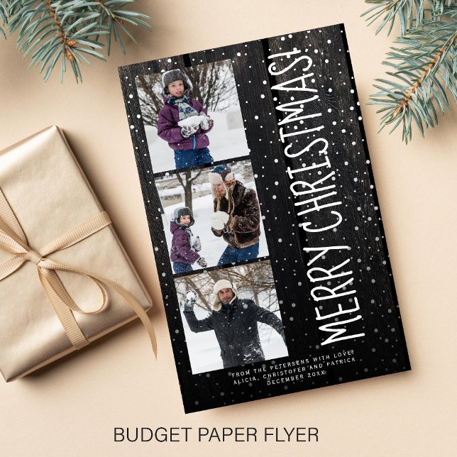 Budgeterat God jul 3-fotorustiskt Helgdag kort Flygblad (Skapare uppladdad)
