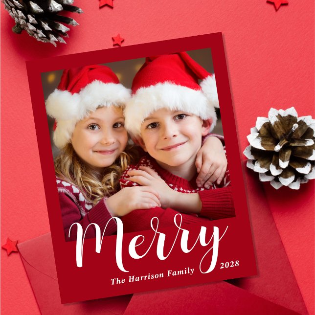 Budgeterat God jul 4-fotorött Helgdag (Share the love and warmth of the holiday season with this personalized photo Christmas card)