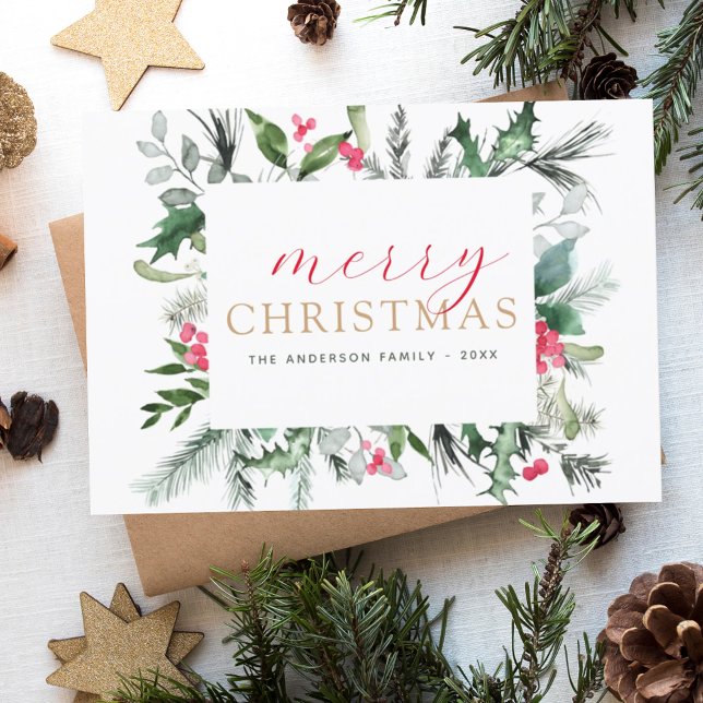 Budgeterat God jul Greenery Red Helgdag Card (Skapare uppladdad)
