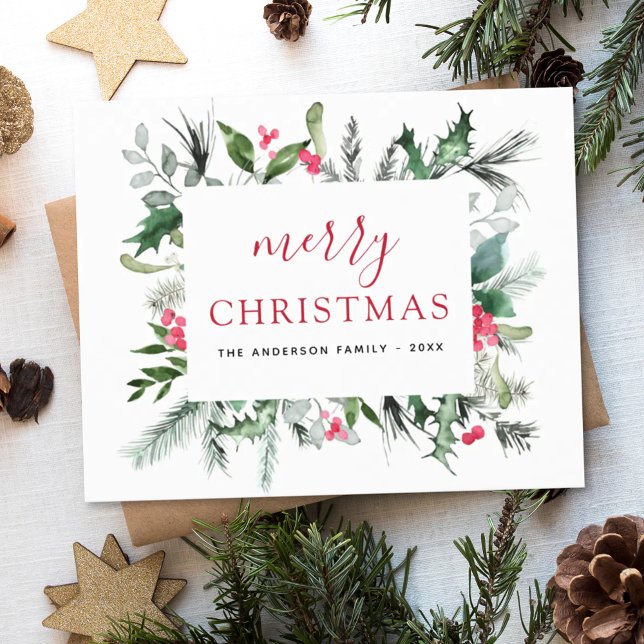 Budgeterat God jul Greenery Red Helgdag Card Helg Vykort (Skapare uppladdad)