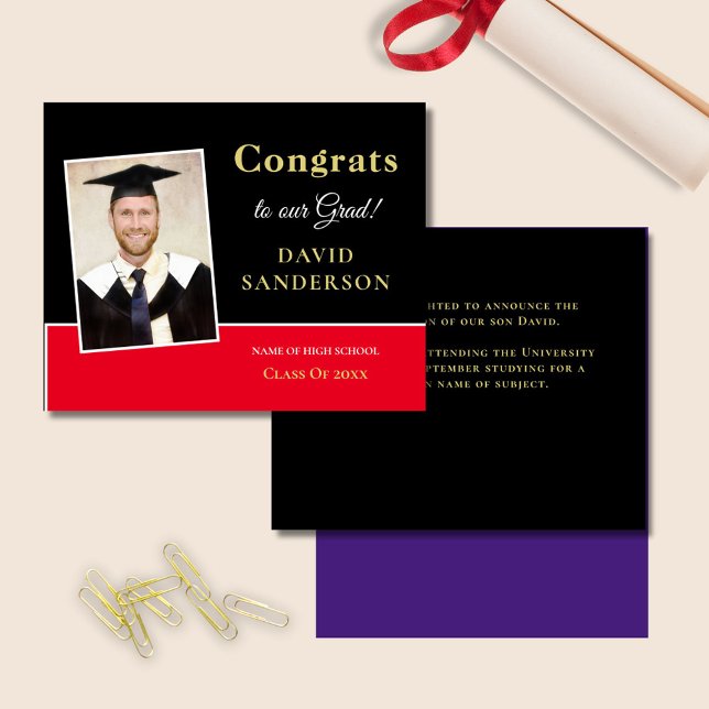 Budgeterat Gratulerart grad Photo Black-meddelande (front and back view)