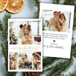 Budgeterat Guld Script 4 Photo Collage-julkort<br><div class="desc">Budget Minimalist Elegant Modern Guld Calligraphy 4 Photo Collage God jul Script Helgdag Card. Den här snygga, enkla, fyra (4) fotokortsmallen innehåller en söt fotokollage och säger "God jul"! Texten "God jul" hälsning är skriven på ett vackert handskrivet sätt som är mycket nyktert i svan i guld på vit färg-bakgrund....</div>