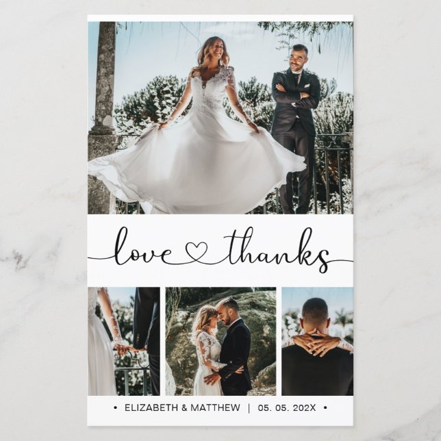 Budgeterat Hjärtskript Foton Bröllop tackkort (Framsida)