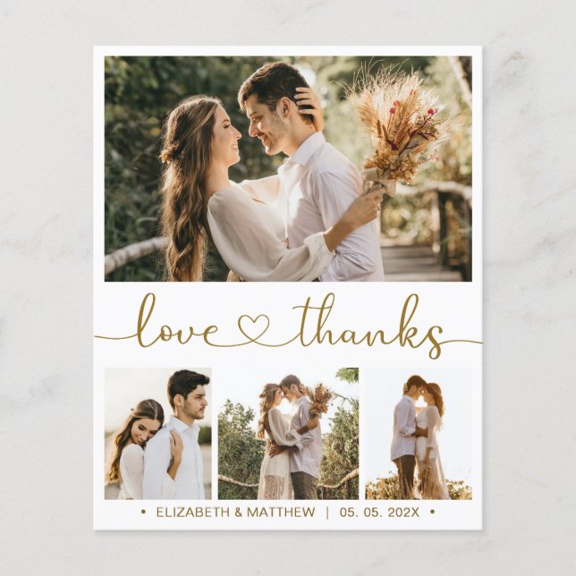 Budgeterat Hjärtskript Foton Bröllop tackkort (Framsida)