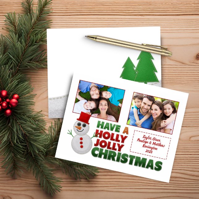 Budgeterat Jul Felt Snögubbe Helgdag Photo (Budget Christmas Felt Snowman Holiday Photo Christmas Card)