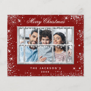 Budgeterat jullrött glitter-fotokort