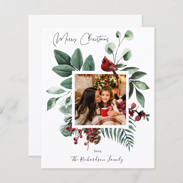 Budgeterat kardinalfoto från Bird & Gräs God jul (Fram/baksida)