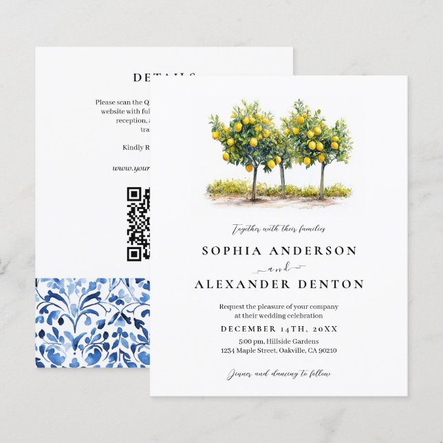 Budgeterat Lemon Träd Photo All in One Wedding Inv (Fram/baksida)