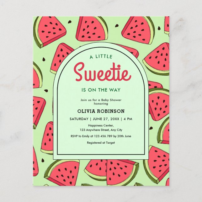 Budgeterat lilla Sötnos Watermelon BabyShower Inbj Flygblad (Framsidan)