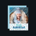 Budgeterat Lycklig Hanukkah Photo Blue Stars Moder<br><div class="desc">"Lycklig Hanukkah." Roligt, lekfull, vismisk, handgjord typografi och en slumpmässig stjärna av David mönster i ljusblått turkosa, överstrykning av ljusturkos blått hand plockade linjer på vit bakgrund, tillsammans med fotot som du själv väljer, hjälper dig att gå in i Hanukkah. Hand plockade, vitt linjer, täcker över en ljusblå bakgrund på...</div>