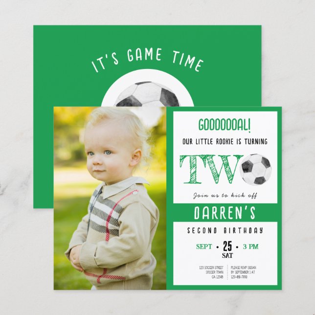 Budgeterat matarfoto Grönt 2:a födelsedagen Inbjud (Fram/baksida)