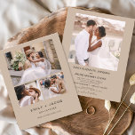 Budgeterat minimalistiskt Bröllop Terracotta fyra  Flygblad<br><div class="desc">Budget Modern Elegant 4 Photo Terracotta Collage Minimalist Wedding Investigation. Bröllopekorten innehåller en modern typografi som är elegant,  enkel och modern till använda efter er minimalistiska enkla bröllopsdag firande.</div>