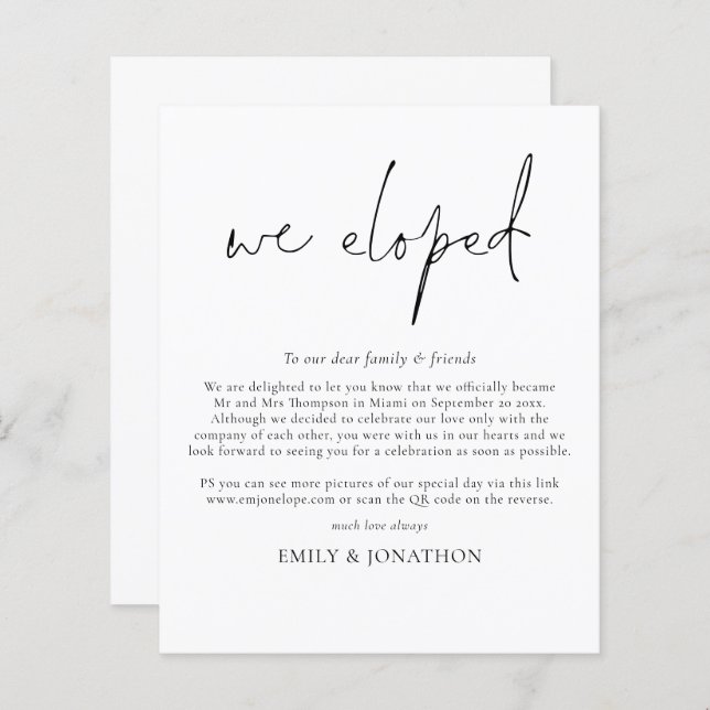 Budgeterat minimalistiskt QR-kodskript som vi har  (Fram/baksida)