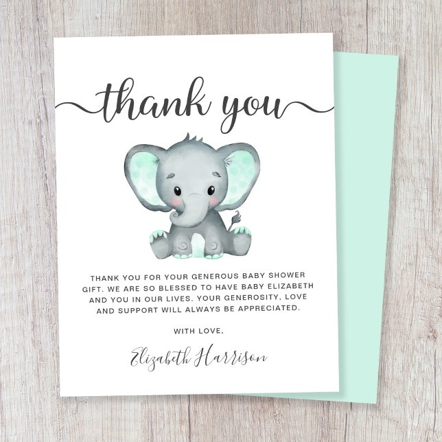 Budgeterat Mint Elephant Baby Shower - tackkort (Skapare uppladdad)