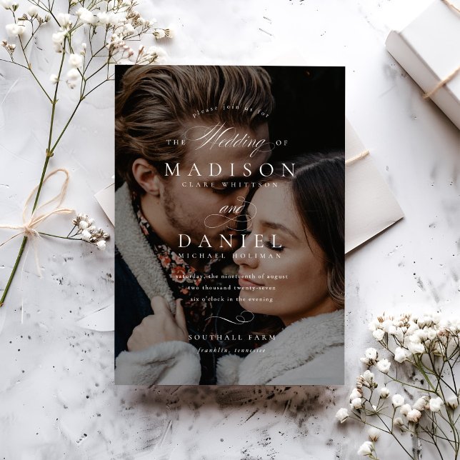 Budgeterat Modern Elegant-skript QR-kodfoto Bröllo Inbjudningar (Skapare uppladdad)