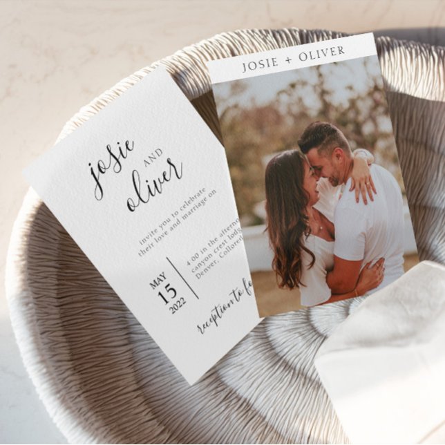 Budgeterat Modern och minimalistisk Elegant, foto  Inbjudningar (save the date, thank you invitation, wedding card, wedding photo, photo collage, personalized photo)
