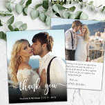 Budgeterat Modern skript Photo Bröllop - tackkort<br><div class="desc">Budgeterad Elegant Modern hand Lettered Script Photo Bröllop Tack är ett prisvärt tunt kort med låg budget. Modern Snyggt bröllop tackar dig för en mall med ett framfoto av fullt med överläggningstexten "Tack" i ett handskrivet typskriptteckensnitt i vitt på bild. ***NOTERA! *** BUDGETEN PAPPER/FLYER ÄR PAPPER. *** UPPGRADERA PAPPRA FÖR...</div>