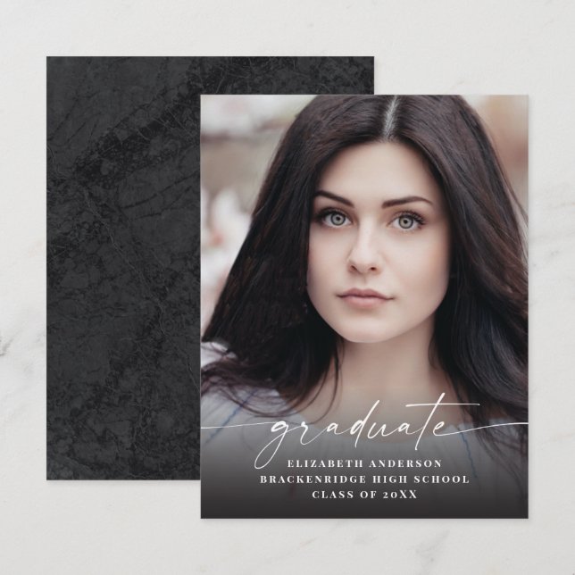 Budgeterat Modern White Script Photo Studenten Meddelande (Fram/baksida)