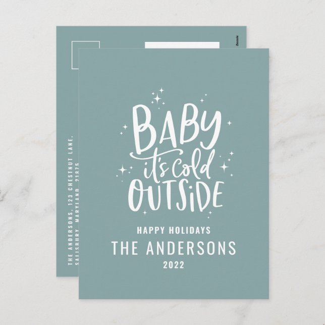 Budgeterat modernt skript med minimal blå elegant helg vykort (Fram/baksida)