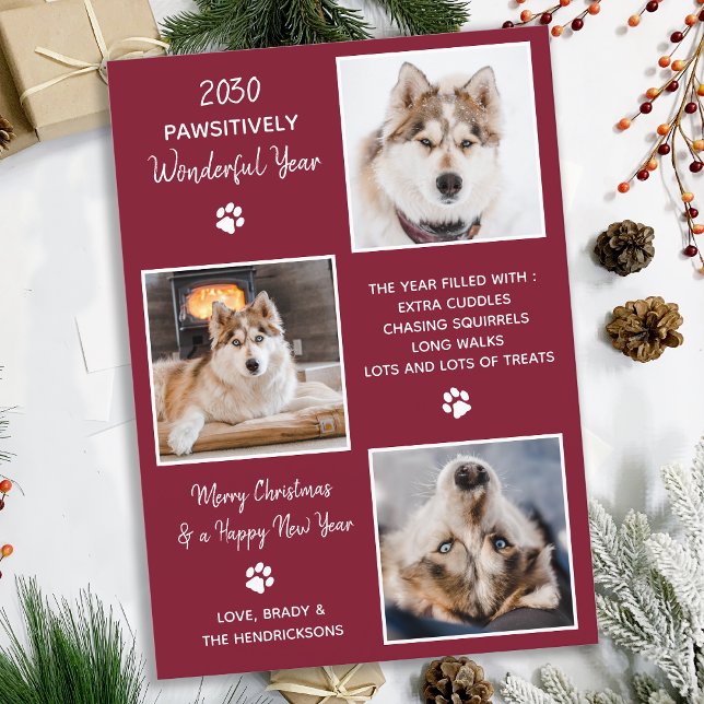 Budgeterat Pet-år i Hund 3-foto-Helgdag Anteckningskort (Skapare uppladdad)