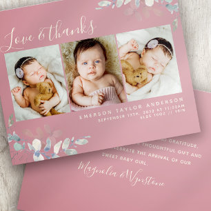 Budgeterat Photo Baby tackkort   Rosa Eucalyptus