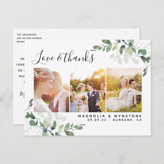 Budgeterat Photo Eucalyptus Bröllop Tack Vykort (Fram/baksida)