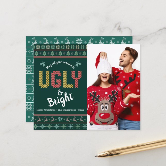 Budgeterat Photo Ugly Sweater Grönt Card (Fram/Back In Situ)