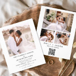 Budgeterat QR-kod Minimalistiskt vitt Bröllop-foto Flygblad<br><div class="desc">Budget Modern Elegant 4 Fyra minimalistiska inbjudningar till fotokollage. QR-kodkorten för bröllopsinbjudan innehåller en modern typografi som är elegant,  enkel och modern till använda efter att du har minimalistisk enkel bröllopsdag firande.</div>