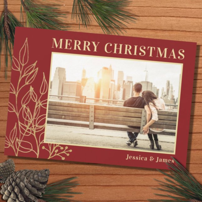 Budgeterat Red Guld Foliage Photo God jul Card (Skapare uppladdad)