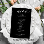 Budgeterat romantiskt svartvita skript, bröllop-me flygblad<br><div class="desc">Enkelt svartfärgat trendig minimalistiskt vitt calligraphy script anpassningsbar text template billigt BUDGET bröllop meny papper flygare. LÄS DETTA INNAN DU KÖPER! Det här är ett budgetprogram för billigt som är tryckt på en PAPPER FLYER (reklamtyp av papper). NOTERAR att bakgrunden och skriptet färg kan redigeras. Du kan ändra mallen när...</div>