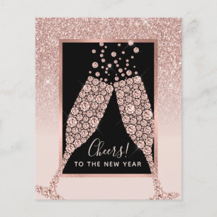 Budgeterat Rosa Glitter Champagne - nyårskort