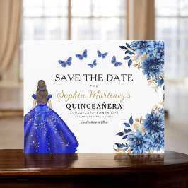 Budgeterat Royal blått Spara datum Quinceanera Flygblad