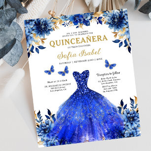Budgeterat Royal Blue Bilingual Spain Quinceanera Flygblad