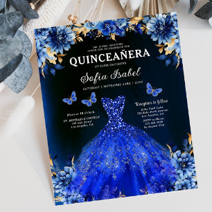 Budgeterat Royal Blue Bilingual Spain Quinceanera Flygblad