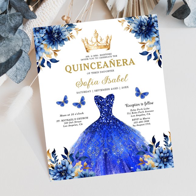 Budgeterat Royal Blue Bilingual Spain Quinceanera Flygblad (Skapare uppladdad)