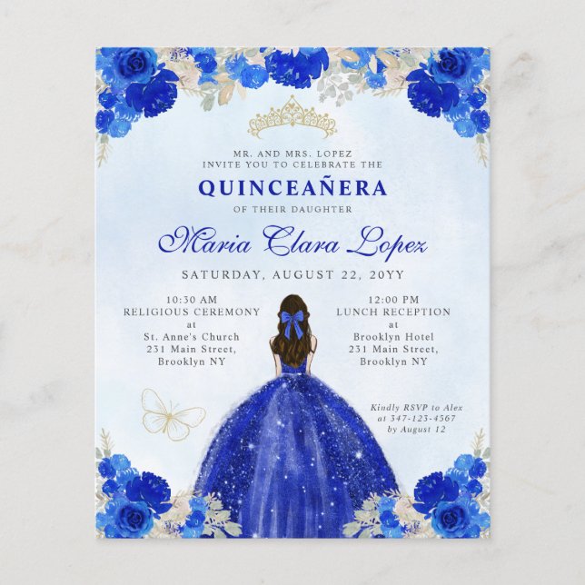 Budgeterat Royal Blue Guld Blommigt Princess Quinc (Framsida)