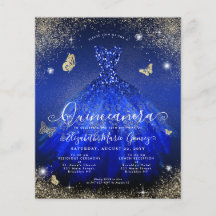 Budgeterat Royal Blue Guld Gown Quinceanera Inbjud