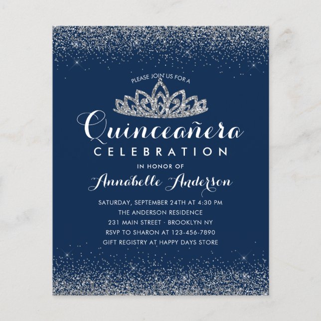 Budgeterat Royal Blue Quinceañera Silver Tiara Inb (Framsida)