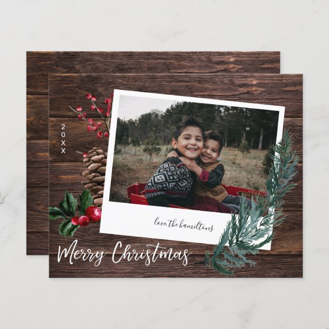 Budgeterat Rustic God jul Wood & Instant Photo (Fram/baksida)