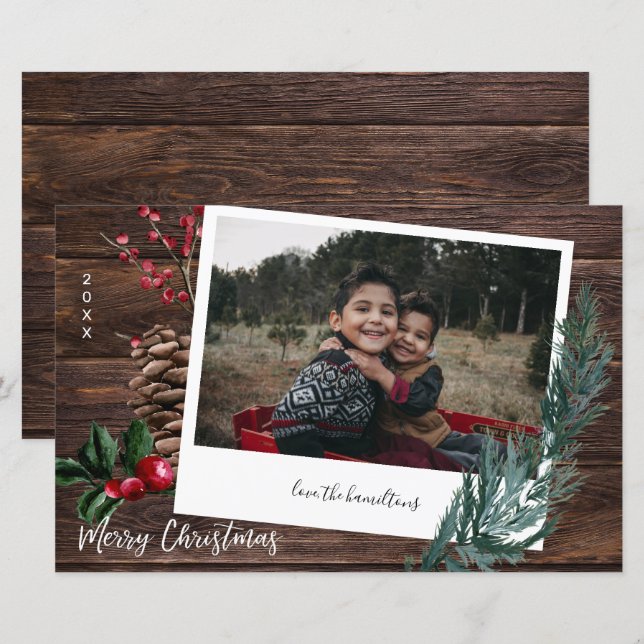 Budgeterat Rustic God jul Wood Instant Photo L (Fram/baksida)