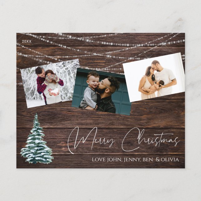 Budgeterat Rustic Julgran 3 Photo & Ljus Wood Flygblad (Framsidan)