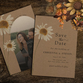 Budgeterat Rustic Kraft-torkat solrosfoto Bröllop Spara Datumet