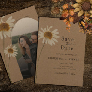 Budgeterat Rustic Kraft-torkat solrosfoto Bröllop Spara Datumet