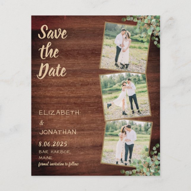 Budgeterat Rustit Photo Save Date Eucalyptus Wood (Framsida)