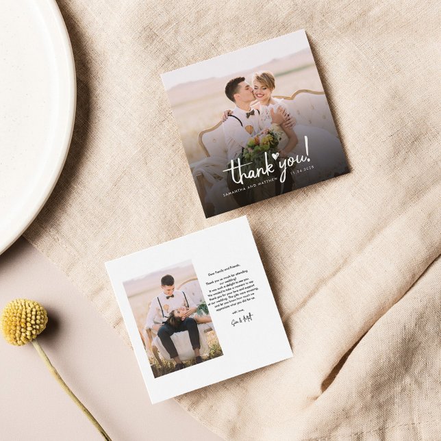 Budgeterat tack för Bröllop-foton Anteckningskort (Wedding Day Couple's Photo Thank You Mini Card)