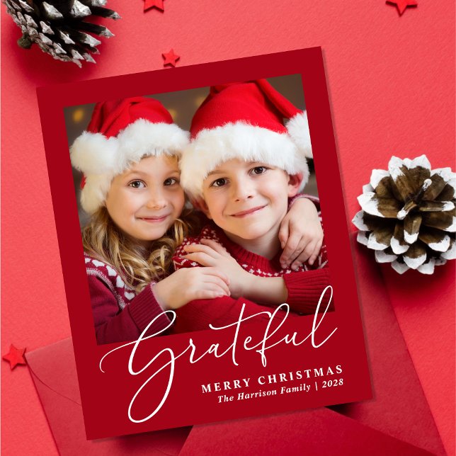 Budgeterat tacksamt Photo Red-julkort - Helgdag (Share the love and warmth of the holiday season with this personalized photo Christmas card)